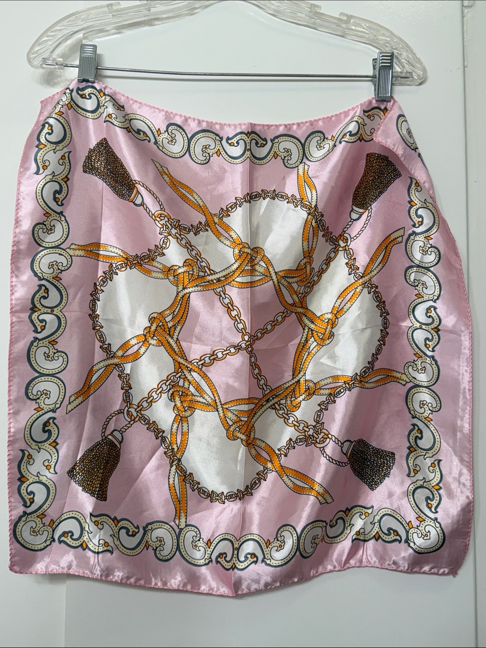 Pink Chain & Tassel Satin Scarf